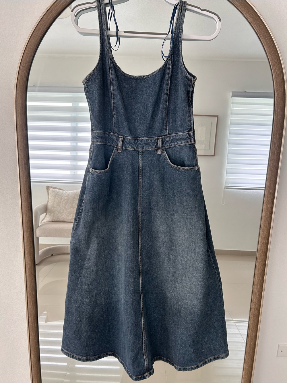 Denim A-Line Midi Dress - Dark Blue
